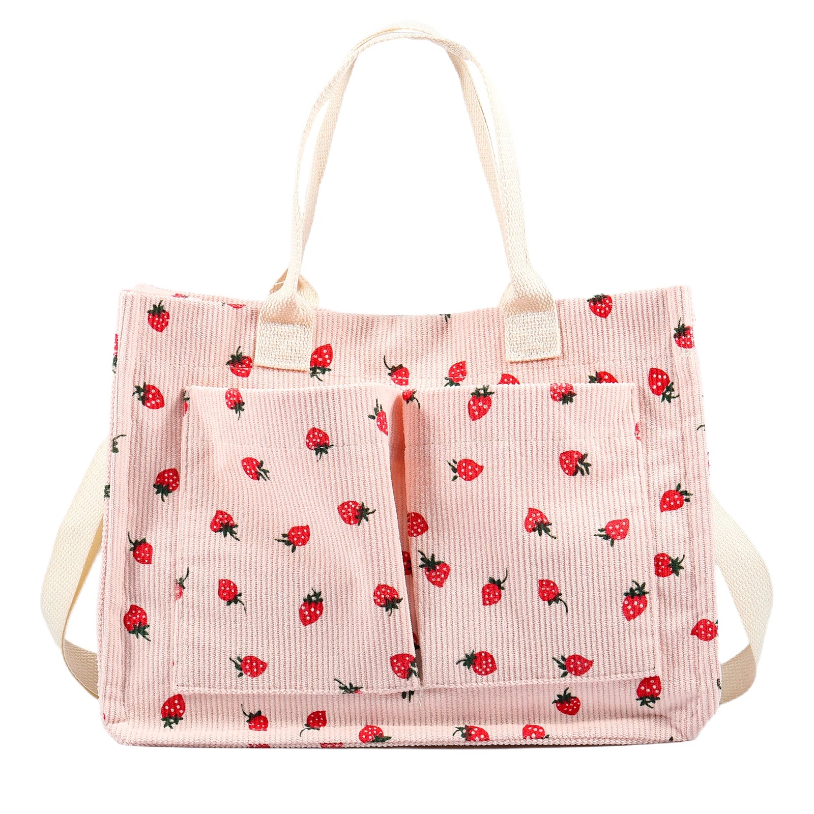 Tote Bag Cute Strawberry Patched Purse for Women Fabric Large Capacity Tote Purse Enduring Tote Bag with Adjustable Shoulder