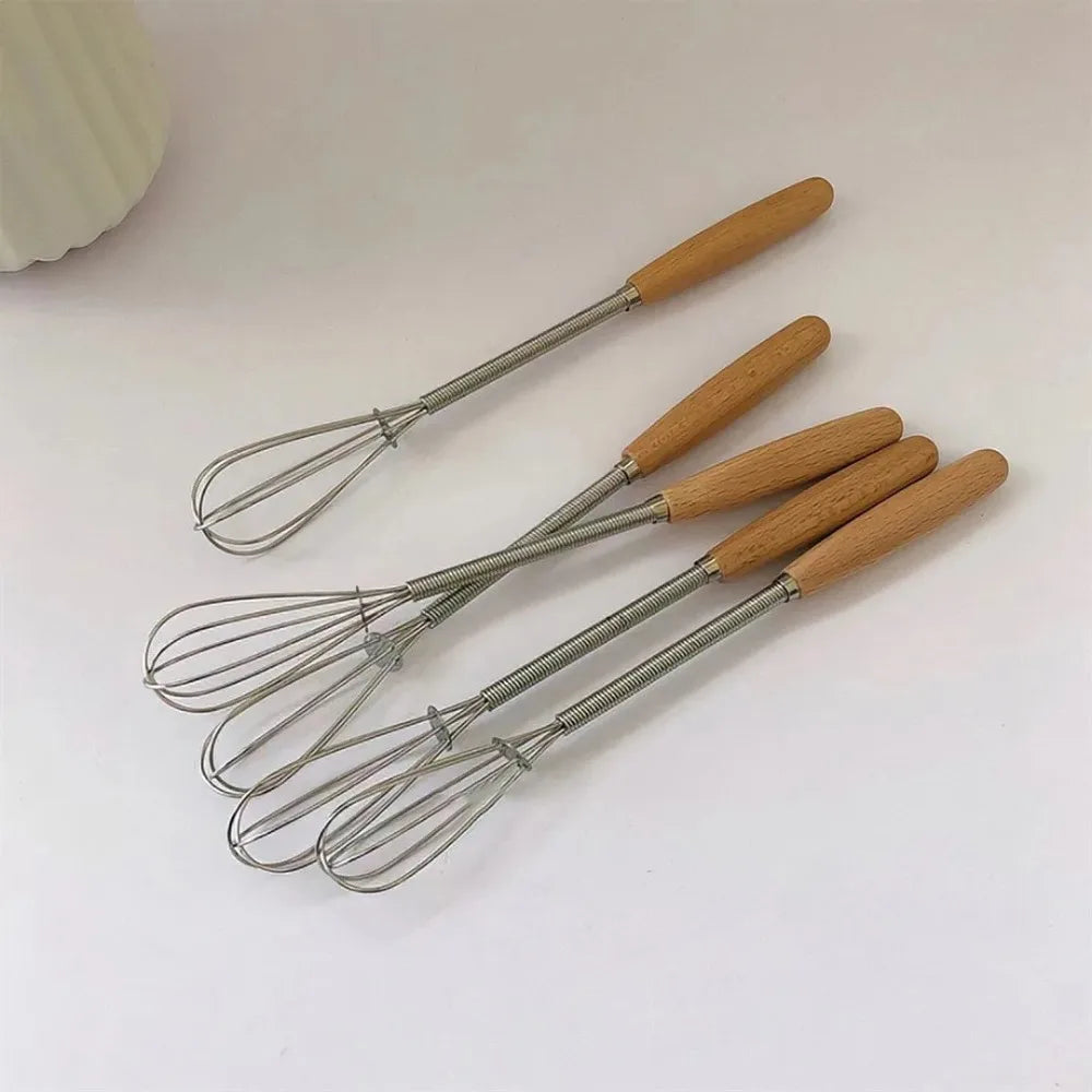 Kitchen Tools Multifunction Stainless Steel Egg Beater Wooden Handle Portable Hand Egg Beater Useful Manual Egg Beater Cooking