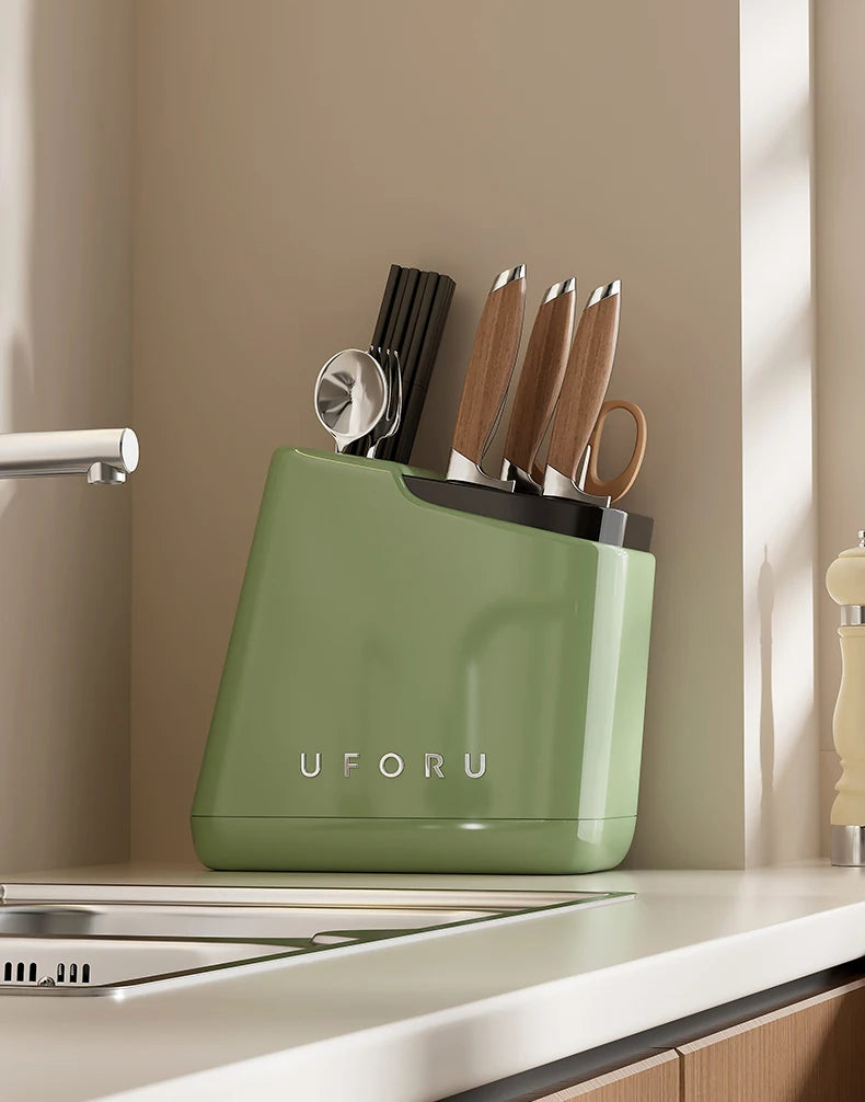 UFORU Multi-function knife rack kitchen knives tableware drain storage household trapezoidal integrated plastic storage rack