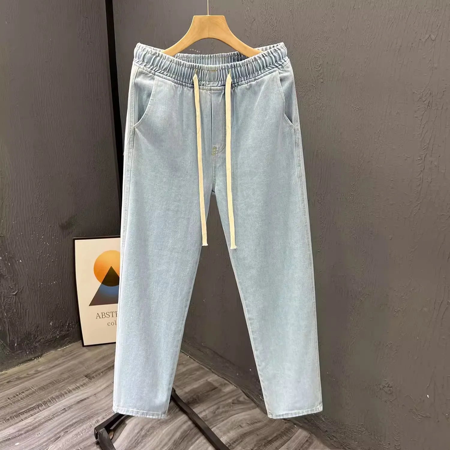 Men's Casual Loose Straight Leg Jeans Thin Wear Resistant Spring Autumn Vintage Workwear Durable Cotton Denim Trousers