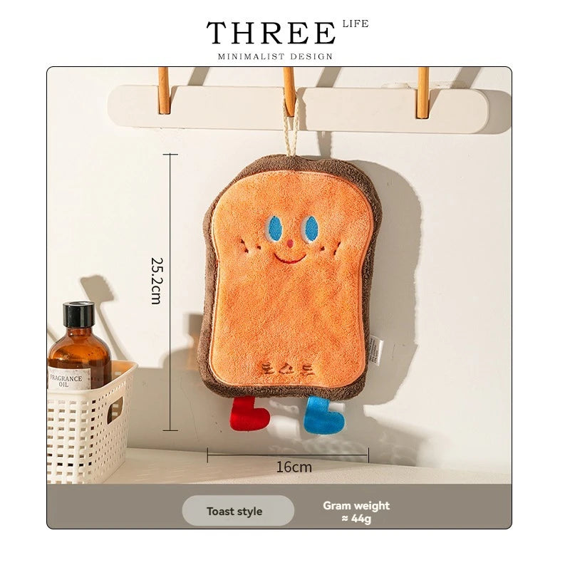 Cute Cartoon Hand Towel Hanging Kitchen Hand Wipe Quick Dry Wipe Three Layers of Thickened Coral Flannel Towel Handkerchiefs