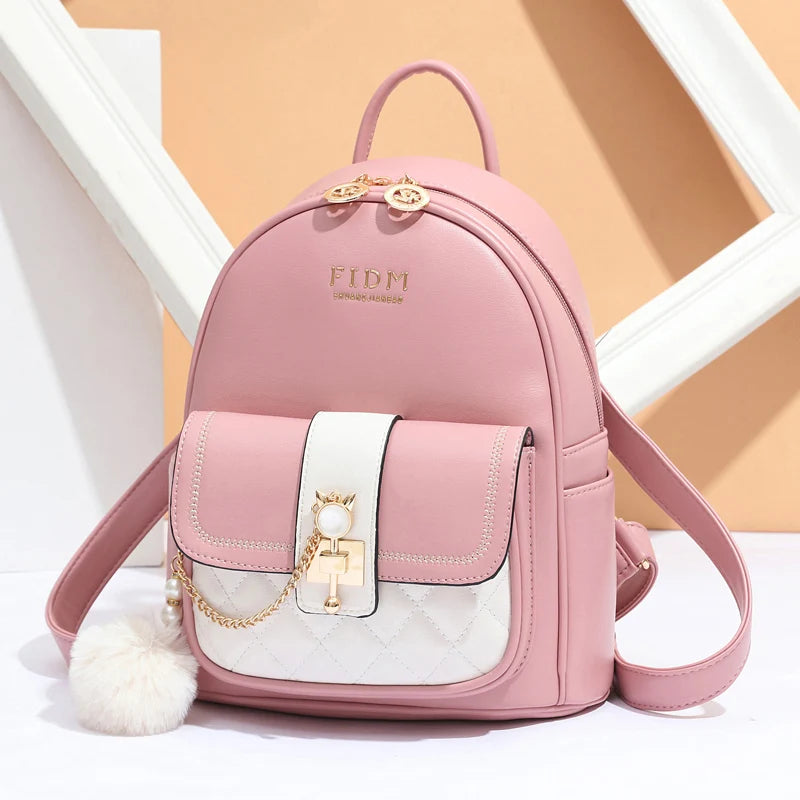 Backpack Purse For Women, Zipper Backpack With Pompom Decorate And Inner Porcket, Faux Leather Daypack