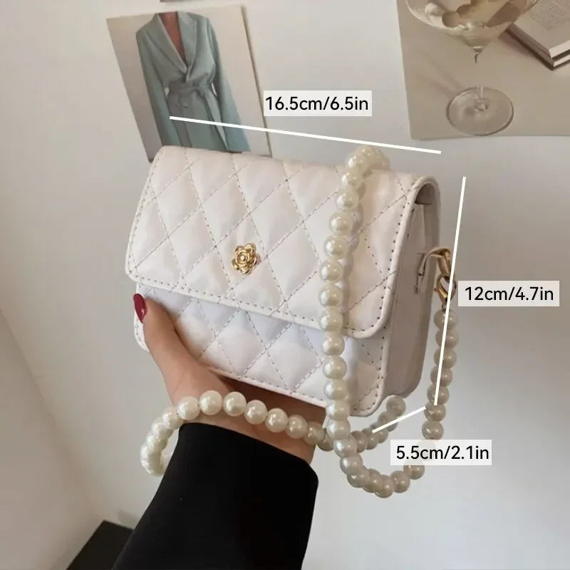 Ladies Luxury Handbags Girls Fashion Pearl Hand Bags Women Purses Elegant Leather Chain Belt Bag Mini Coin Crossbody Bag