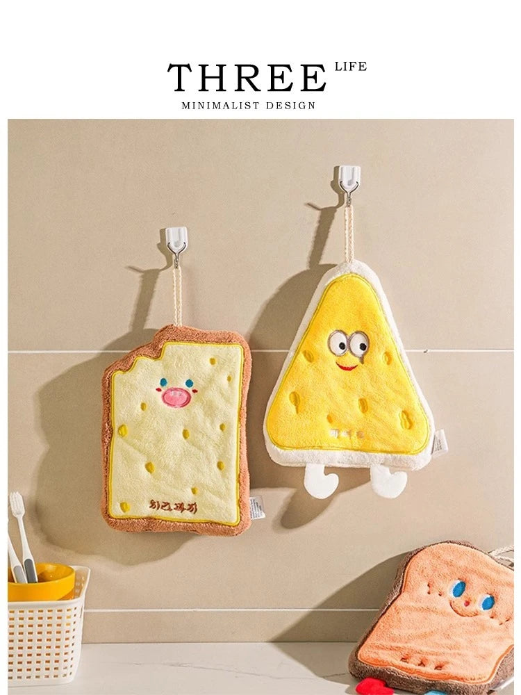 Cute Cartoon Hand Towel Hanging Kitchen Hand Wipe Quick Dry Wipe Three Layers of Thickened Coral Flannel Towel Handkerchiefs