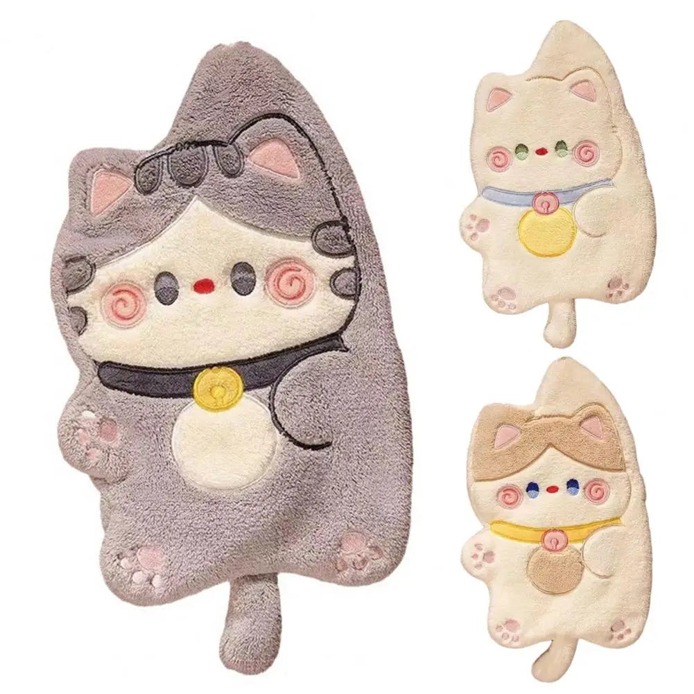 Kitchen Hand Towel Cartoon Cat Shape Highly Water Absorbent Face Washing Towel Coral Fleece Hanging Towel Home Decoration