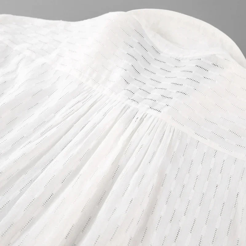 Women Jacquard Puff Sleeves Two Piece Sets for Summer Fashion Loose Shorts and Long Sleeved Shirt Outfits