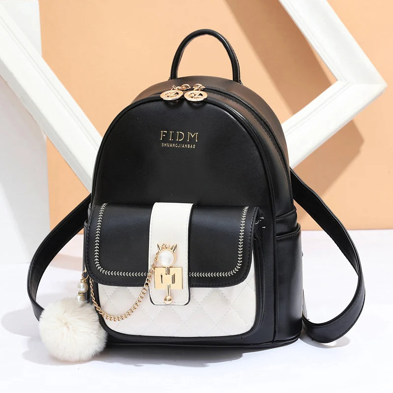 Backpack Purse For Women, Zipper Backpack With Pompom Decorate And Inner Porcket, Faux Leather Daypack