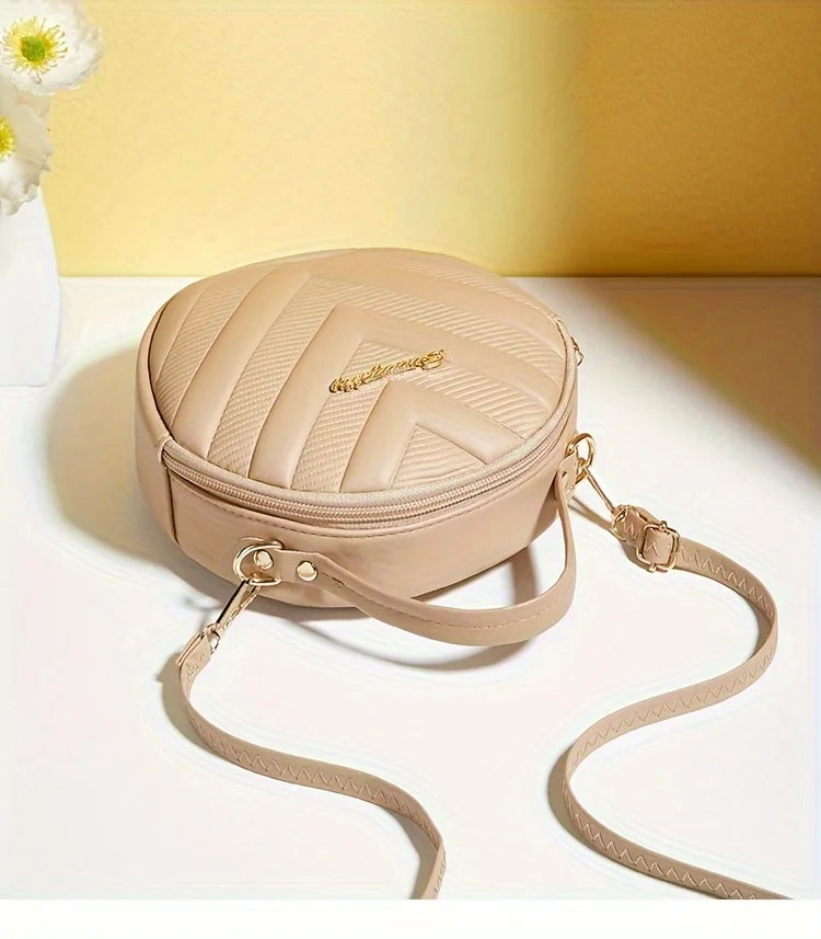Chic Circle Crossbody Purse for Women - V-Quilted  Detachable Strap  Interior Pockets for Daily Use