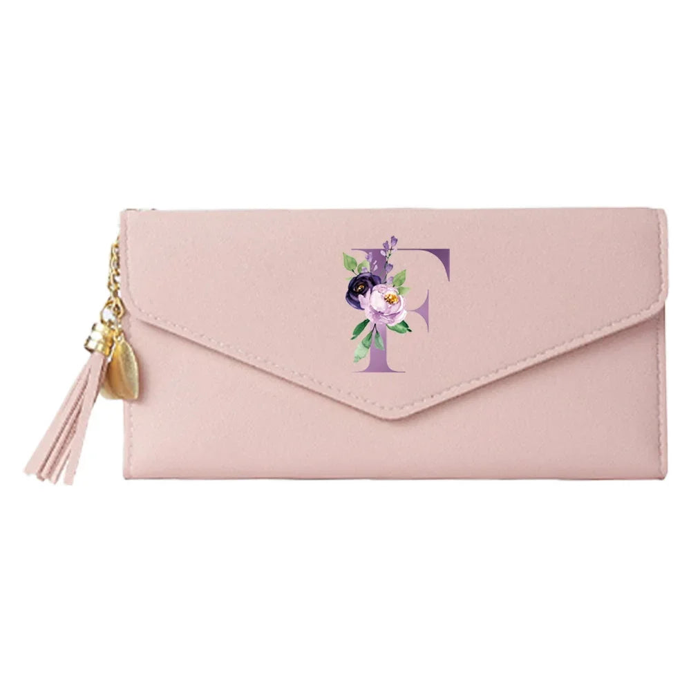 Ladies Wallet Coin Purse Card Holders Clutch Storage Bag Women's Bag Purple Letter Print Pattern PU Leather Long Wallets