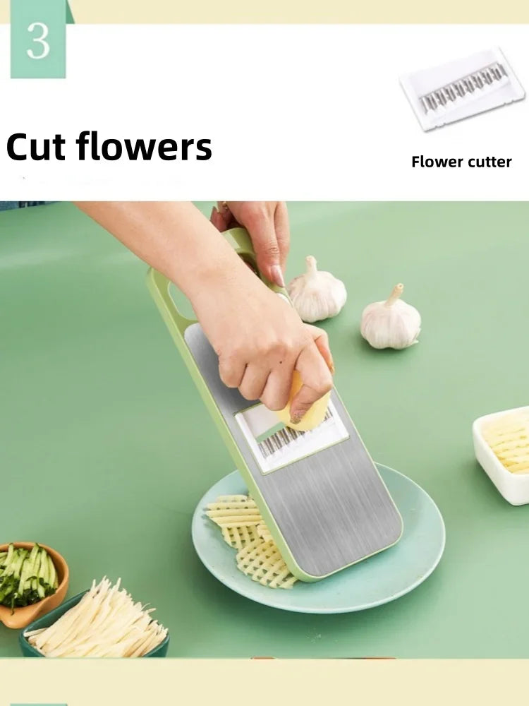 Kitchen 5 in 1 Stainless Steel Multifunctional Safe Manual Vegetable Slicer Cutter Potato Shredders Garlic Carrot Grater Chopper