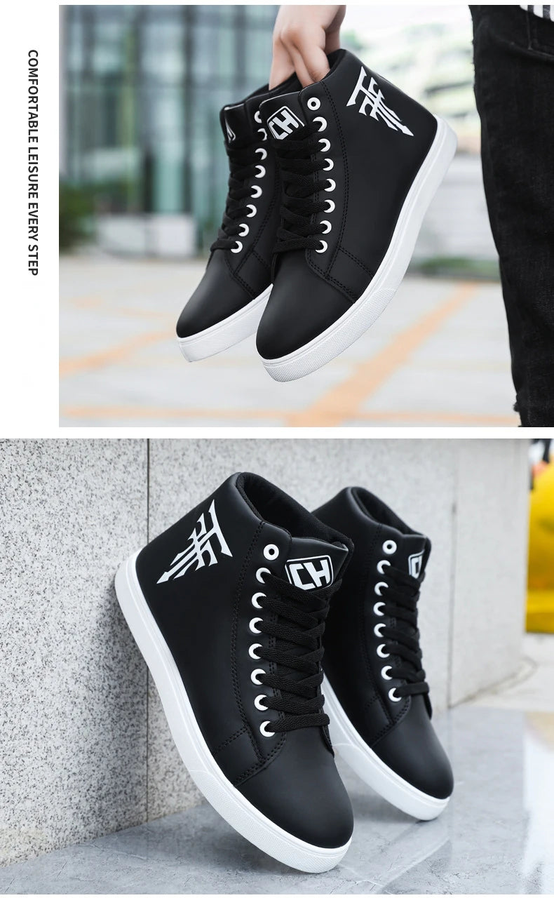 Men High Top Sneakers Fashion Leather Casual Shoes for Men Comfortable Non-slip Vulcanized Shoes Designer Outdoor Men Tenis Shoe