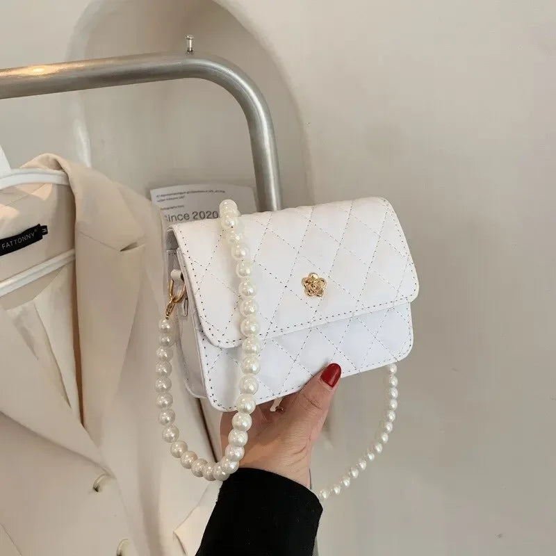 Ladies Luxury Handbags Girls Fashion Pearl Hand Bags Women Purses Elegant Leather Chain Belt Bag Mini Coin Crossbody Bag