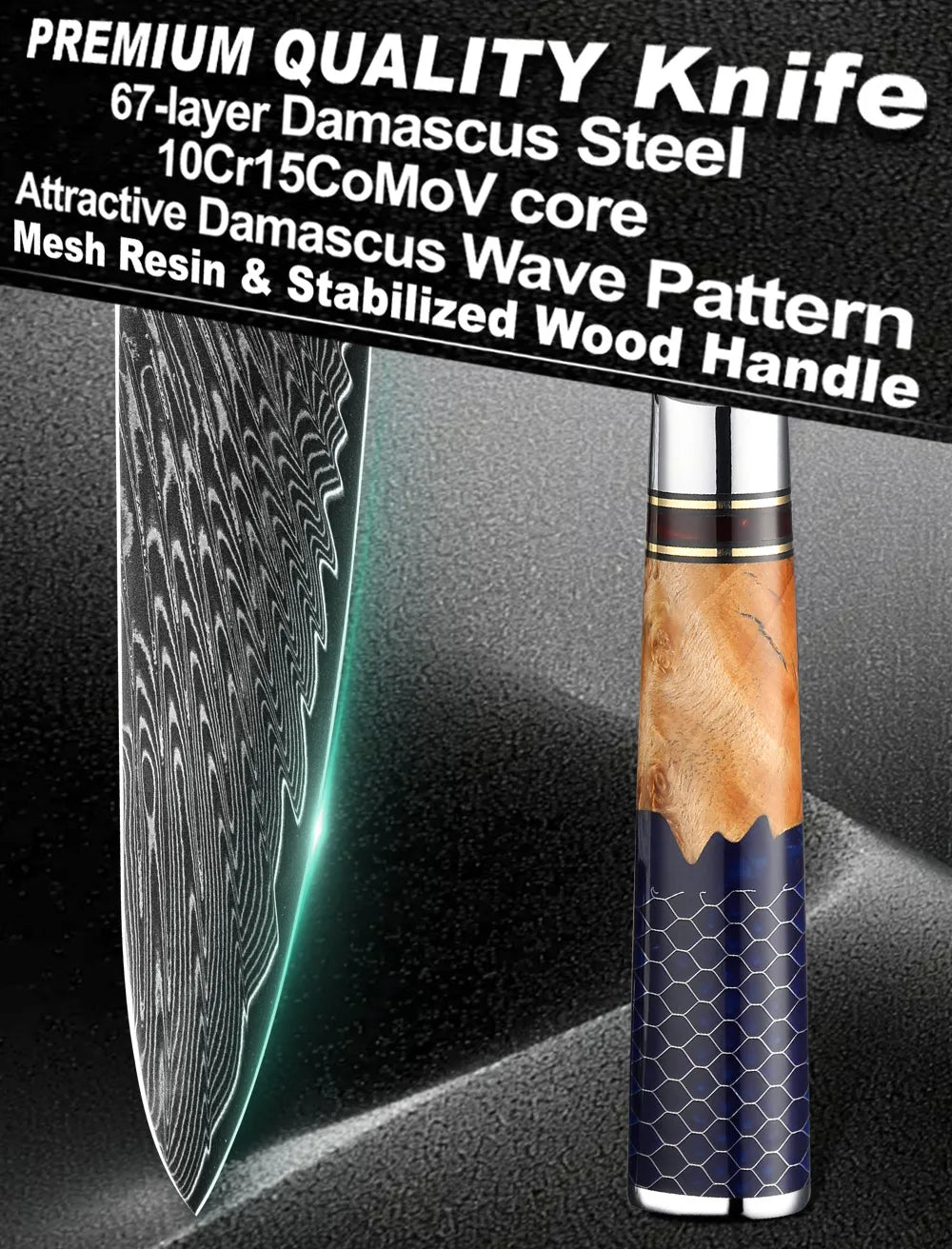 Kitchen Knives-Set Damascus Steel Chef Knife Cleaver Paring Utility Bread Knife Cooking Tool Blue Resin Handle 1-10 Pcs/Set