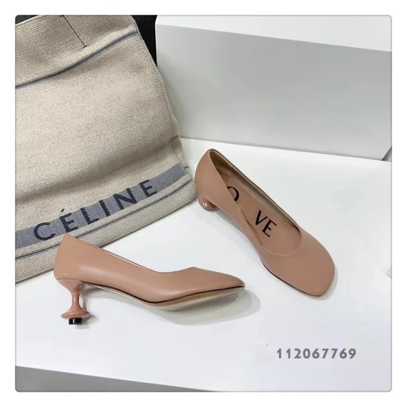 Square Toe Elegant Women Slippers Fad Mid Heels Leather Sandals Mule Shoes Trend Spring Designer Dress Femme Chaussures