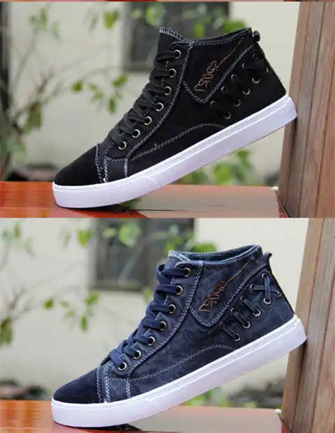 Men's Canvas Shoes Flat High-top Vulcanized Shoes Men's Sneakers Men's Black Casual Canvas Shoes Men's Shoes Sneakers
