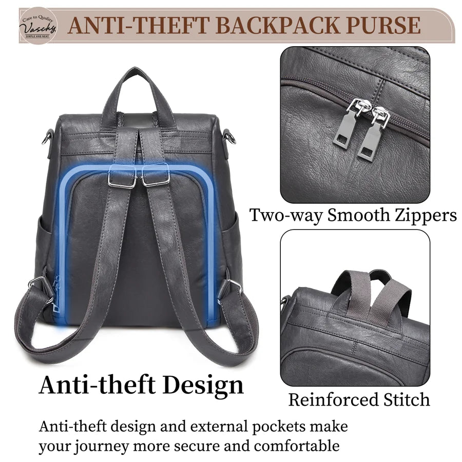 Backpack Purse for Women,VASCHY Fashion Faux Leather Anti-theft Backpack Purse Small for Ladies Bookbag Purse with Vintage Weave