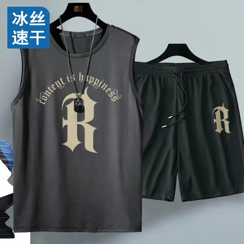Men's quick drying pants Summer Basketball shorts Gym Short Sleeve T-shirt Shorts Set Tracksuits Men Casual Men Clothing Joggers