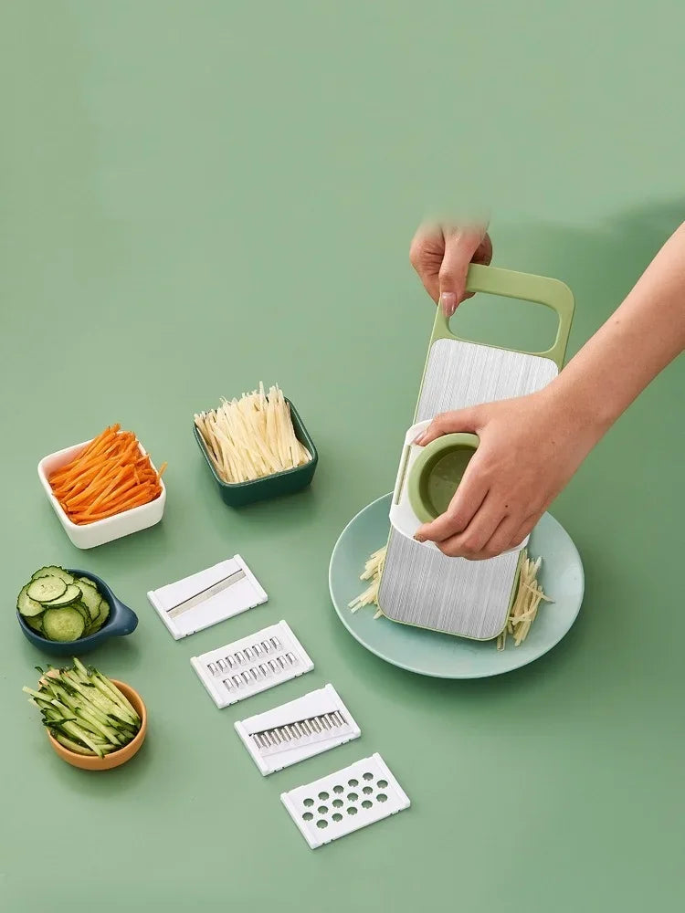 Kitchen 5 in 1 Stainless Steel Multifunctional Safe Manual Vegetable Slicer Cutter Potato Shredders Garlic Carrot Grater Chopper