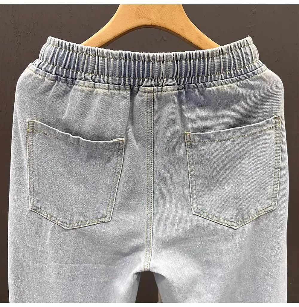 Men's Casual Loose Straight Leg Jeans Thin Wear Resistant Spring Autumn Vintage Workwear Durable Cotton Denim Trousers