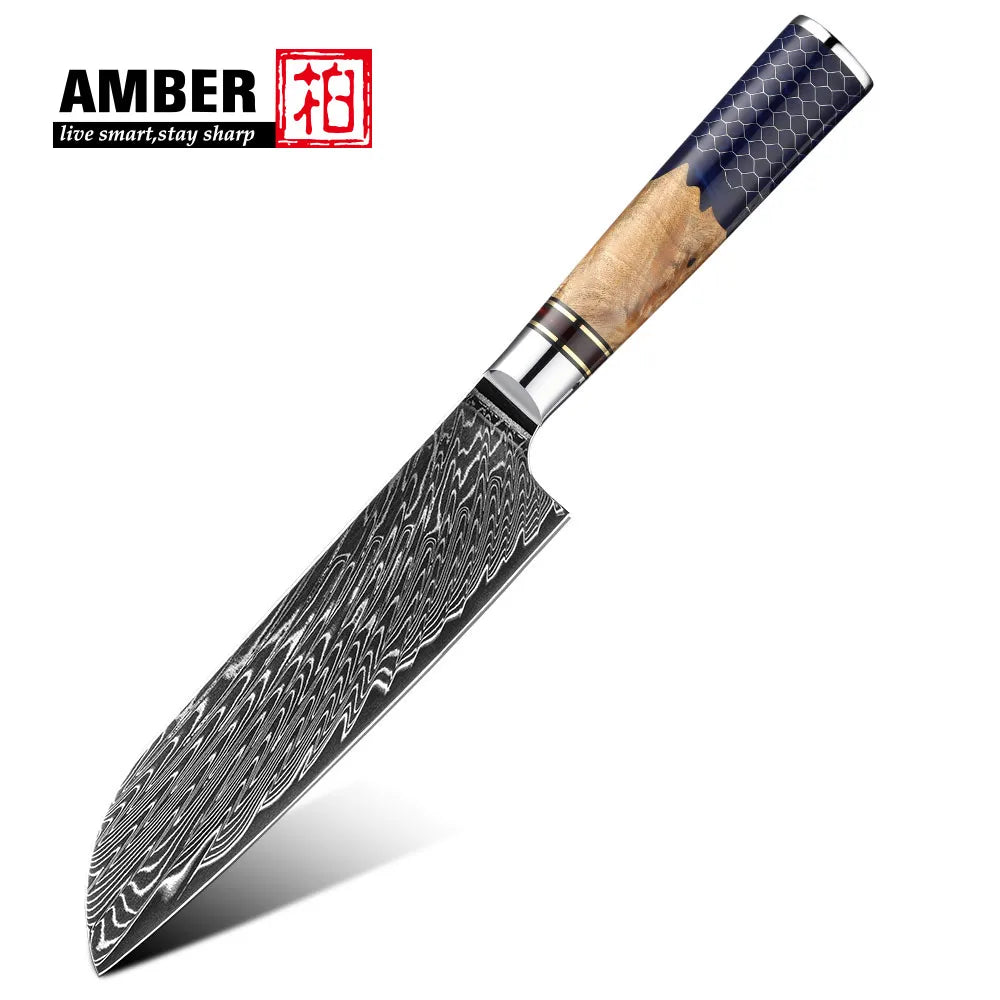 Kitchen Knives-Set Damascus Steel Chef Knife Cleaver Paring Utility Bread Knife Cooking Tool Blue Resin Handle 1-10 Pcs/Set