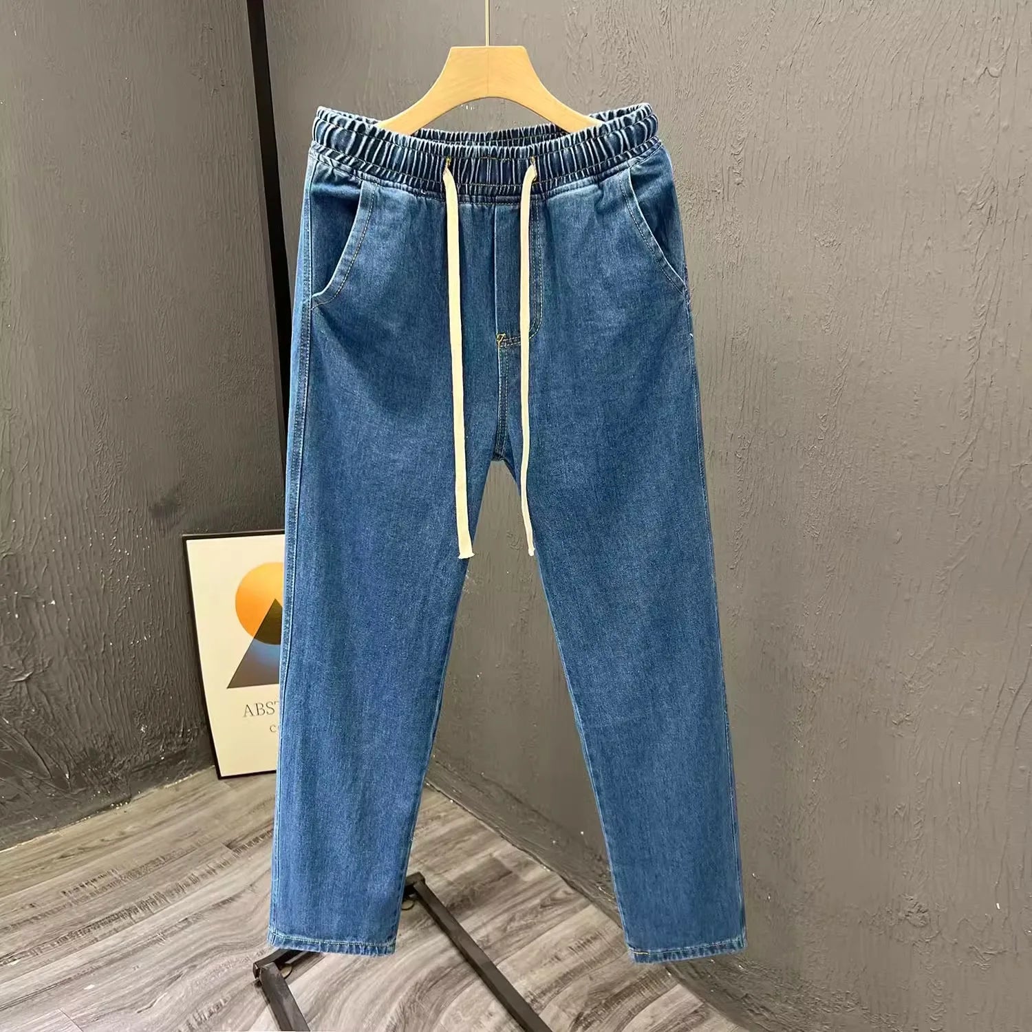 Men's Casual Loose Straight Leg Jeans Thin Wear Resistant Spring Autumn Vintage Workwear Durable Cotton Denim Trousers