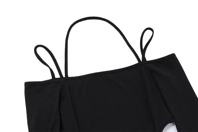 WhereMery Sexy Women's Off-Shoulder Halter Bodysuit Casual Spaghetti Straps Long Sleeve Slim T-Shirt for Party Clubwear Vestidos