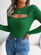 Women'S Sexy Hollow-Out Knit Pullover Sweater, Long Sleeve Crew Neck