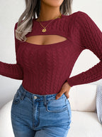 Women'S Sexy Hollow-Out Knit Pullover Sweater, Long Sleeve Crew Neck