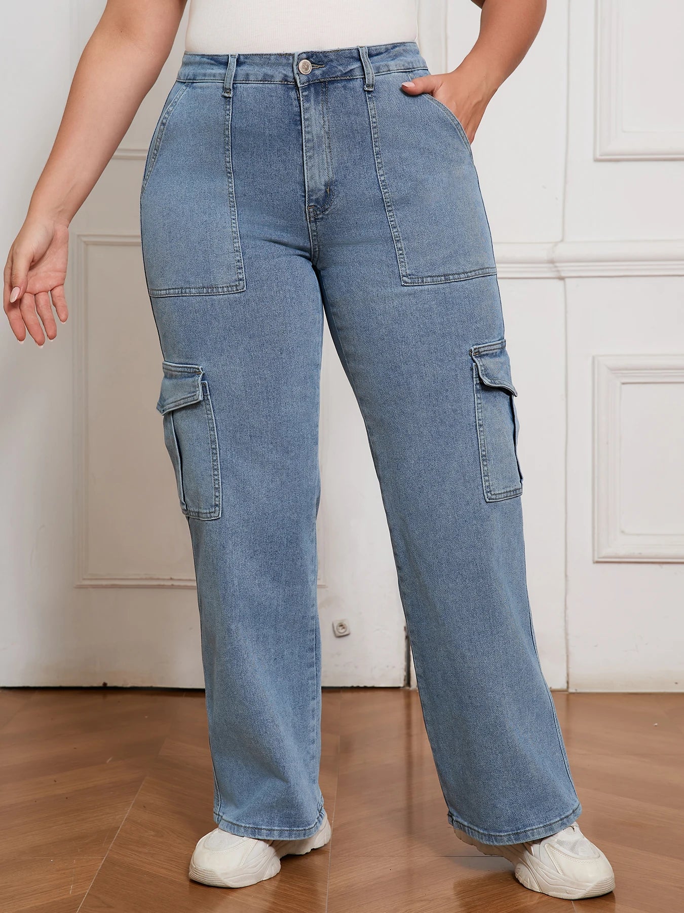 Women’s Wide Leg Loose Fit Cargo Jeans High Waist Baggy Workwear Denim Pants Casual Utility Style