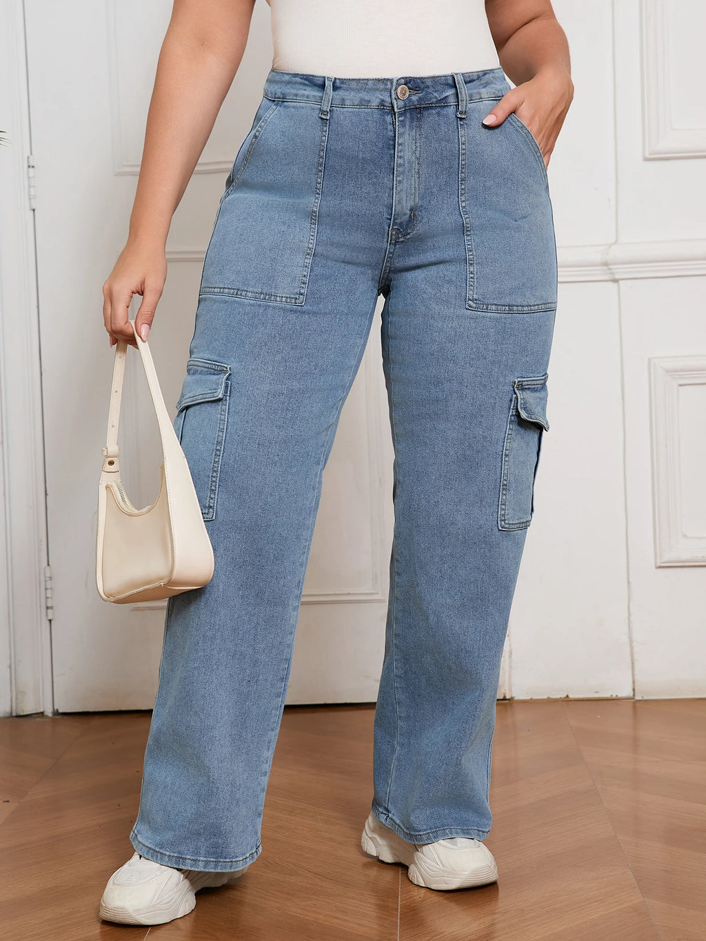 Women’s Wide Leg Loose Fit Cargo Jeans High Waist Baggy Workwear Denim Pants Casual Utility Style