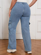 Women’s Wide Leg Loose Fit Cargo Jeans High Waist Baggy Workwear Denim Pants Casual Utility Style