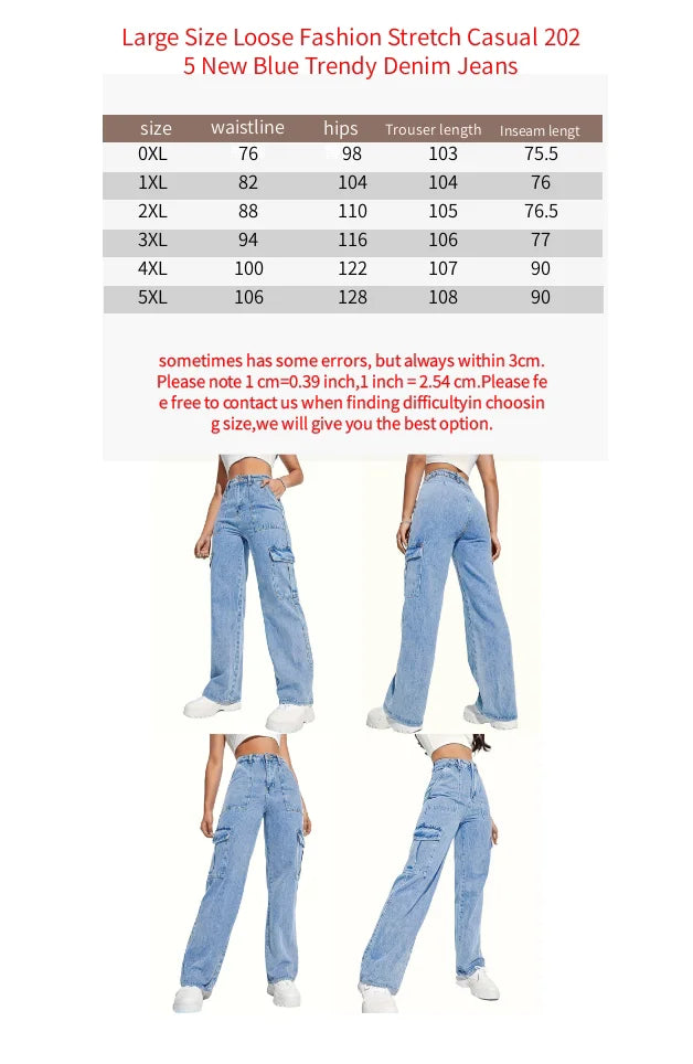 Women’s Wide Leg Loose Fit Cargo Jeans High Waist Baggy Workwear Denim Pants Casual Utility Style