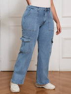 Women’s Wide Leg Loose Fit Cargo Jeans High Waist Baggy Workwear Denim Pants Casual Utility Style