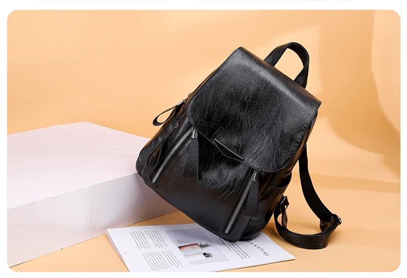 Yogodlns Luxury Backpack For Women Soft PU Leather Backpack Travel Large Capacity School Bag Double Zipper Business Knapsack