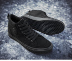 Men's High-Top Canvas Sneakers Slip-On Lace-Up Casual All-Black Basic Skate Shoes for Students Flat Sole Comfortable Sport Shoes