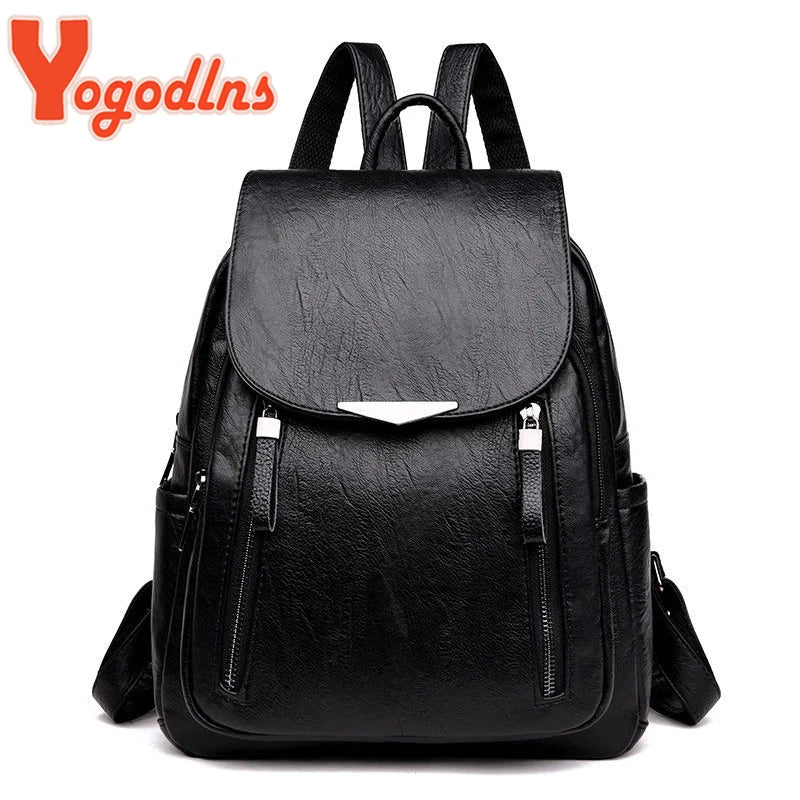 Yogodlns Luxury Backpack For Women Soft PU Leather Backpack Travel Large Capacity School Bag Double Zipper Business Knapsack