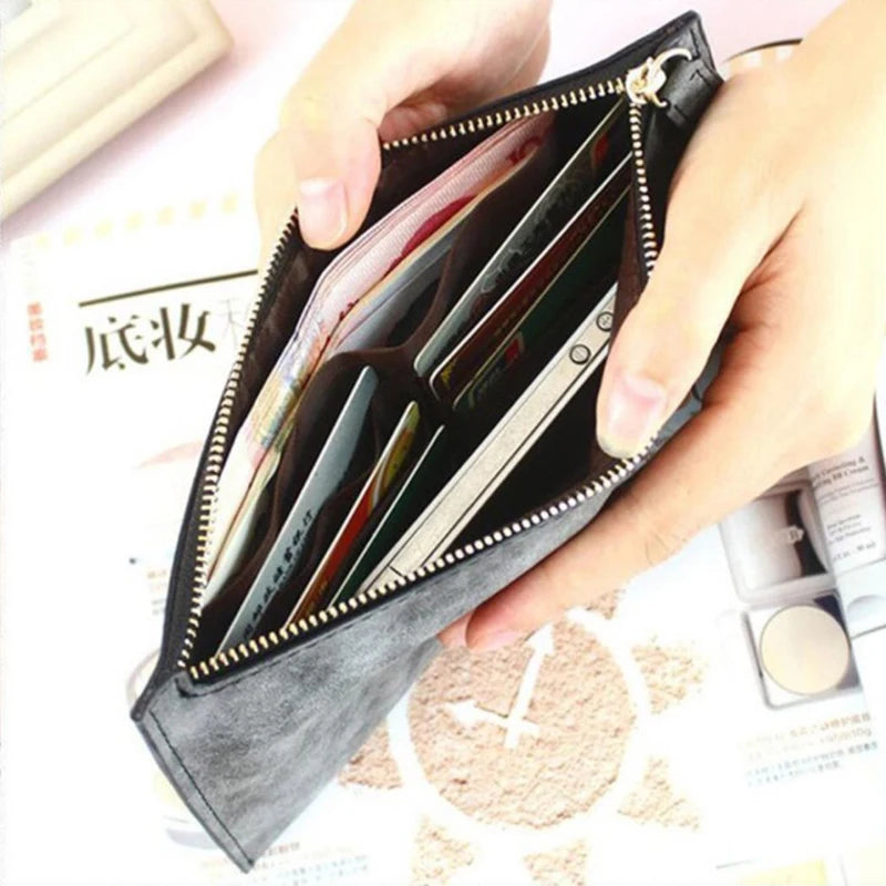 Women's Purse Ladies Wallet Long Money Bags Simple Style Coin Purse Leather Thin Wallets Female Card Holder Solid