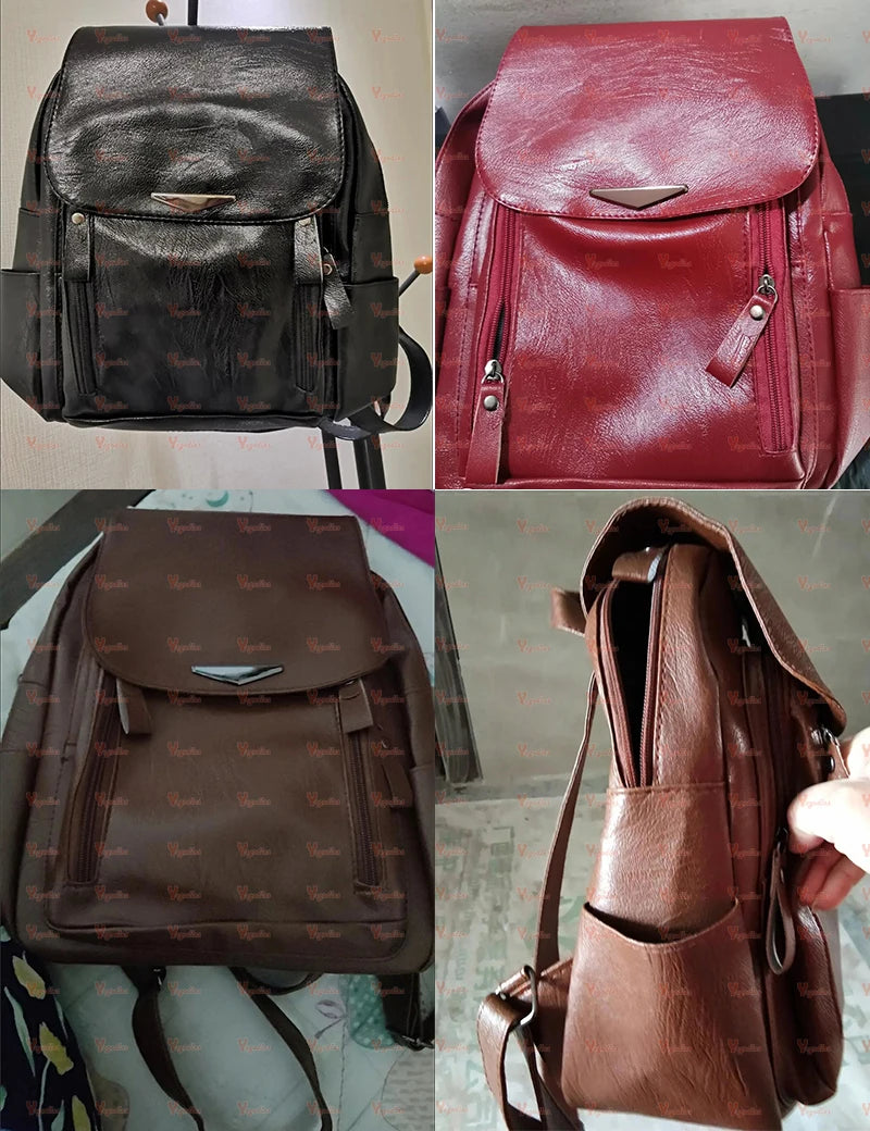 Yogodlns Luxury Backpack For Women Soft PU Leather Backpack Travel Large Capacity School Bag Double Zipper Business Knapsack