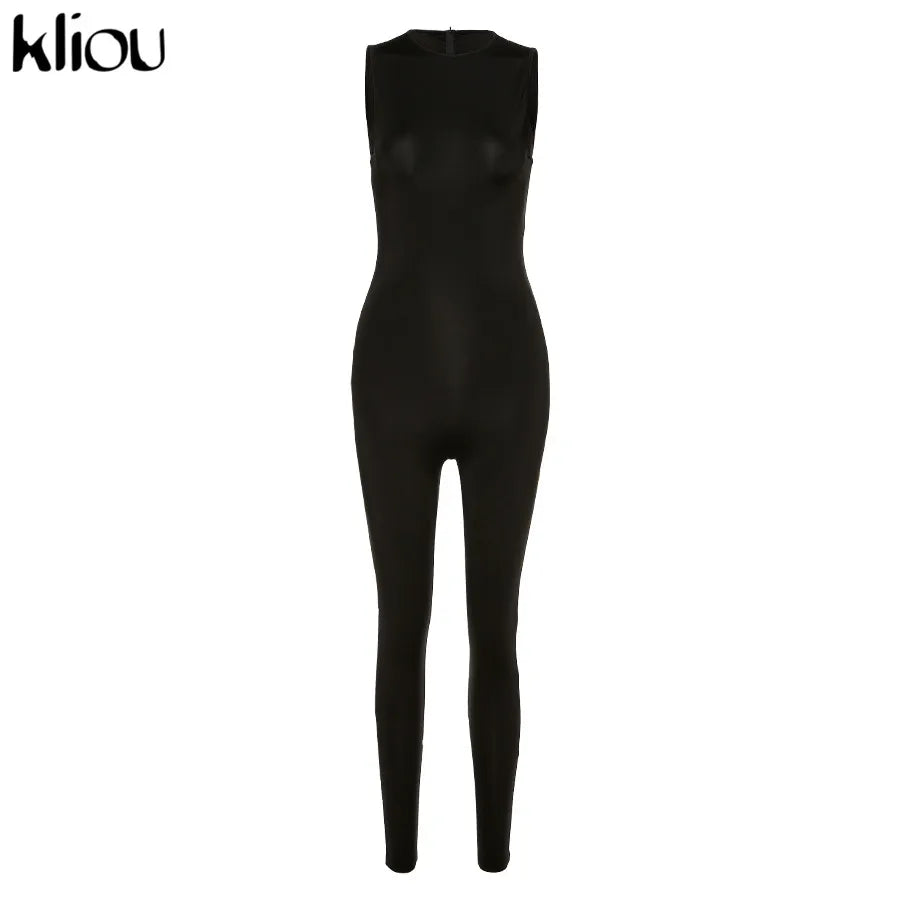 kliou Pencil Jumpsuit Women Full Seasons Casual Fitness Sporty Playsuit Sleeveless Slim Activewear  All In One Jumpsuit Clothing