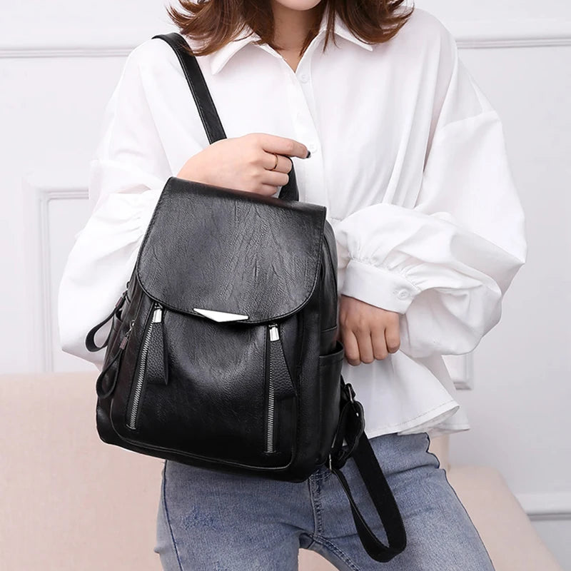 Yogodlns Luxury Backpack For Women Soft PU Leather Backpack Travel Large Capacity School Bag Double Zipper Business Knapsack