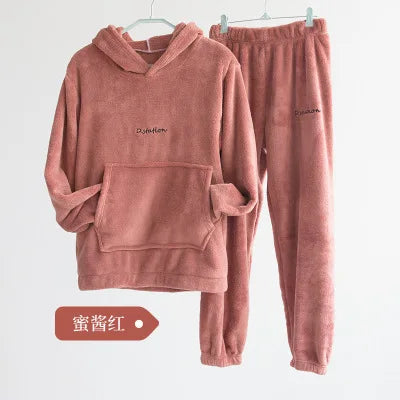 Winter Coral Fleece Pajama Set Women Thick Warm Flannel Velvet Cozy 2 Pieces Long Sleeve Sleepwear Suit Lady Clothing Homewear
