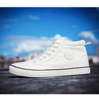 Men's High-Top Canvas Sneakers Slip-On Lace-Up Casual All-Black Basic Skate Shoes for Students Flat Sole Comfortable Sport Shoes