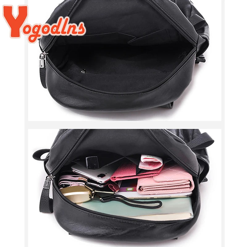 Yogodlns Luxury Backpack For Women Soft PU Leather Backpack Travel Large Capacity School Bag Double Zipper Business Knapsack