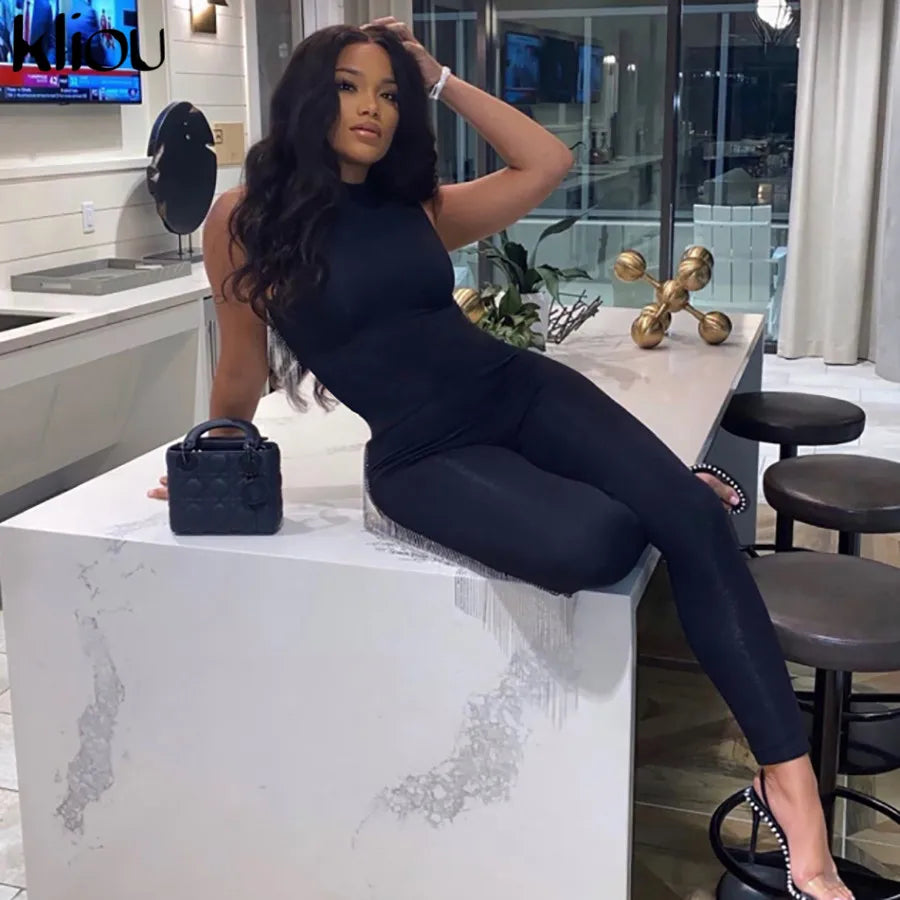 kliou Pencil Jumpsuit Women Full Seasons Casual Fitness Sporty Playsuit Sleeveless Slim Activewear  All In One Jumpsuit Clothing