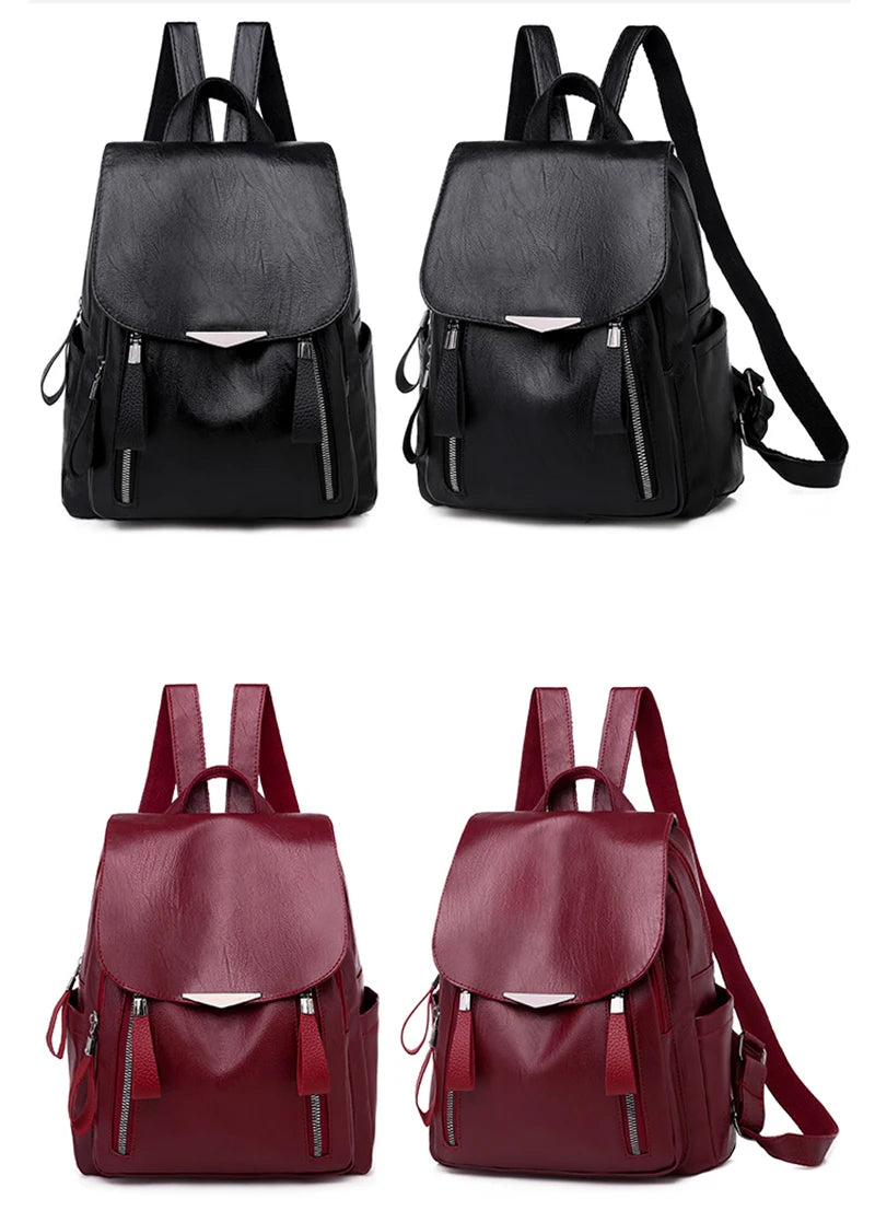 Yogodlns Luxury Backpack For Women Soft PU Leather Backpack Travel Large Capacity School Bag Double Zipper Business Knapsack