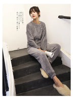 Winter Coral Fleece Pajama Set Women Thick Warm Flannel Velvet Cozy 2 Pieces Long Sleeve Sleepwear Suit Lady Clothing Homewear