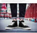 Men's High-Top Canvas Sneakers Slip-On Lace-Up Casual All-Black Basic Skate Shoes for Students Flat Sole Comfortable Sport Shoes