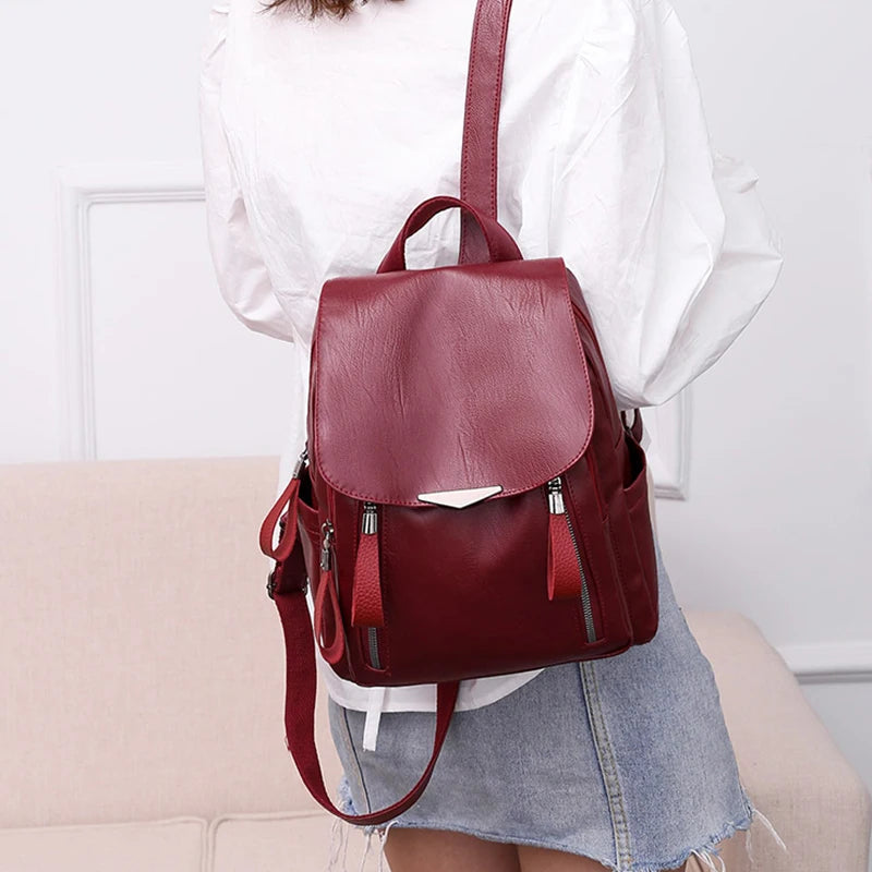 Yogodlns Luxury Backpack For Women Soft PU Leather Backpack Travel Large Capacity School Bag Double Zipper Business Knapsack