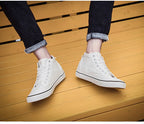 Men's High-Top Canvas Sneakers Slip-On Lace-Up Casual All-Black Basic Skate Shoes for Students Flat Sole Comfortable Sport Shoes