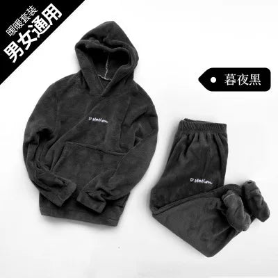 Winter Coral Fleece Pajama Set Women Thick Warm Flannel Velvet Cozy 2 Pieces Long Sleeve Sleepwear Suit Lady Clothing Homewear